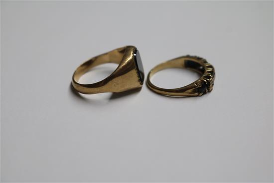 Two 9ct gold and gem set rings.